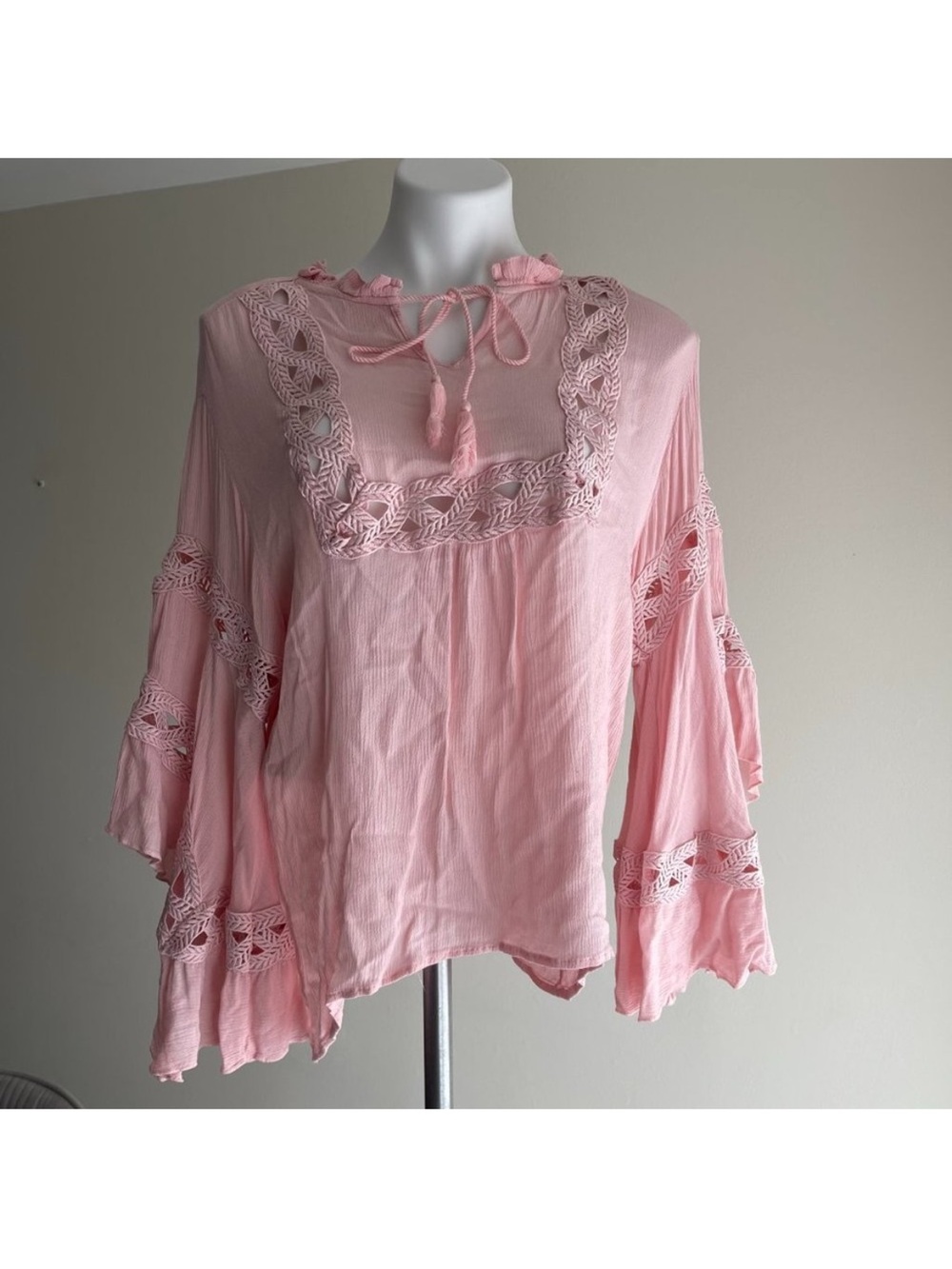 Wrangler Embroidered Pink Peasant Top